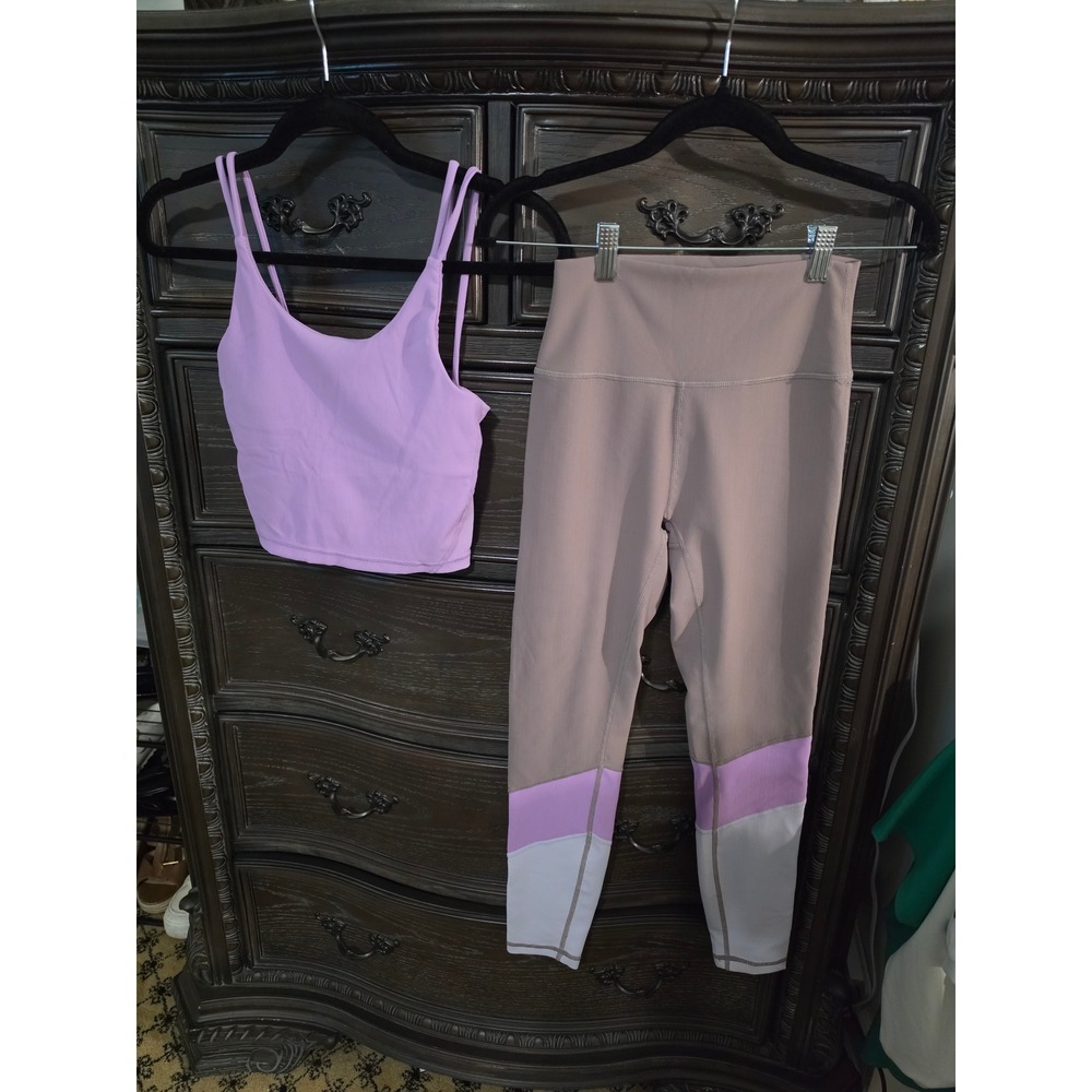 Wilo The Label Ribbed Activewear Set Purple Mauve Crop Top Leggings Small NEW